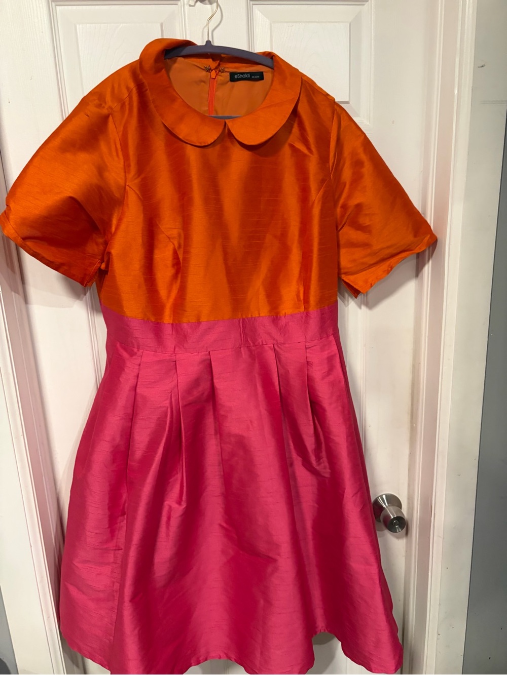 eshakti Orange and Pink Silk Party Dress for Kids